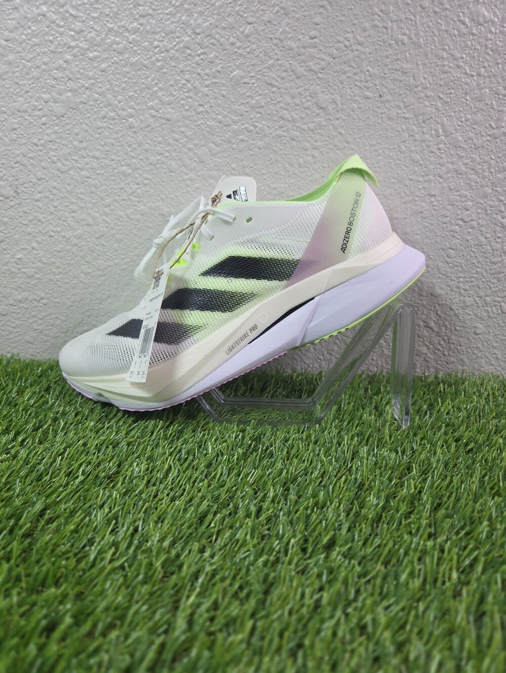 adidas Adizero Boston 12 IG3321 Men’s 8.5 White Green Spark Running Shoes NEW